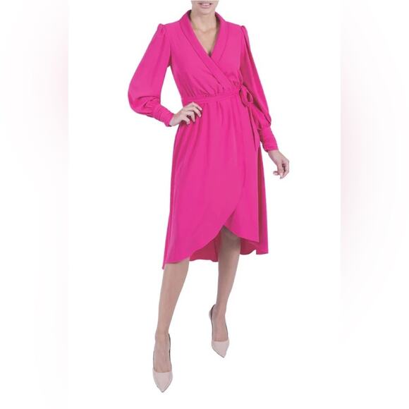 julia jordan Dresses & Skirts - Julian Jordan Long Sleeve Lapel Neck Wrap Midi Dress Raspberry Pink NWT Size 8